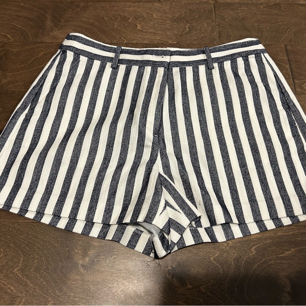 LOFT High Waist Navy and White Striped Shorts